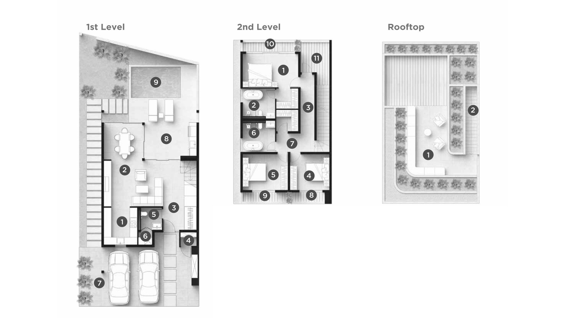 Villa floor plan, 3 bedrooms in Mutti Family Villas No. 11012