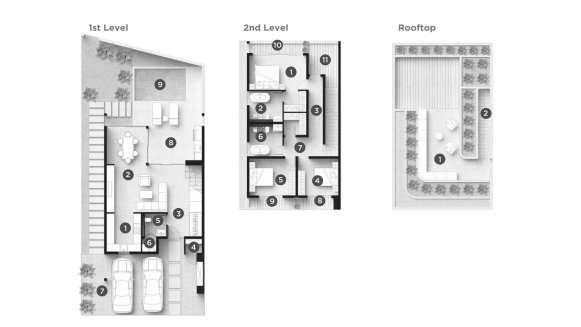 Villa floor plan, 3 bedrooms in Mutti Family Villas No. 11012 (2D)